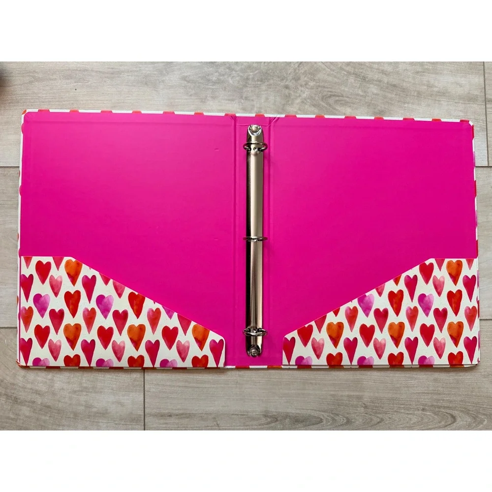 Steel Mill & Co Watercolor Heart Three-Ring Binder Set Red Pink Orange Cream